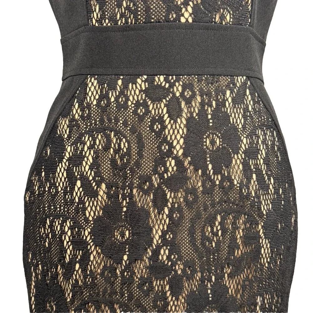 Adrianna Papell Womens Dress Size 4 Black Lace Sleeveless Zipper Back Crew Neck - Picture 3 of 16